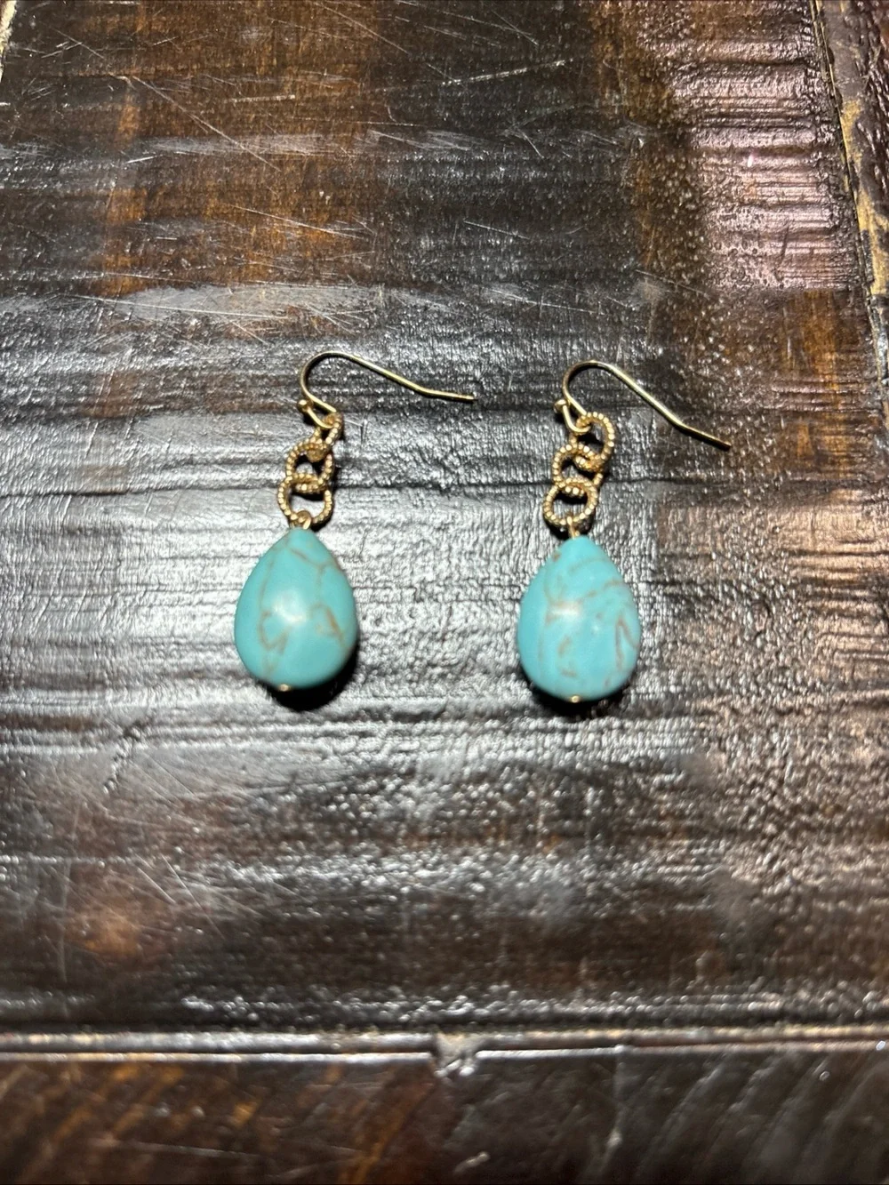 Gold and Turquoise Teardrop Drop Earrings by